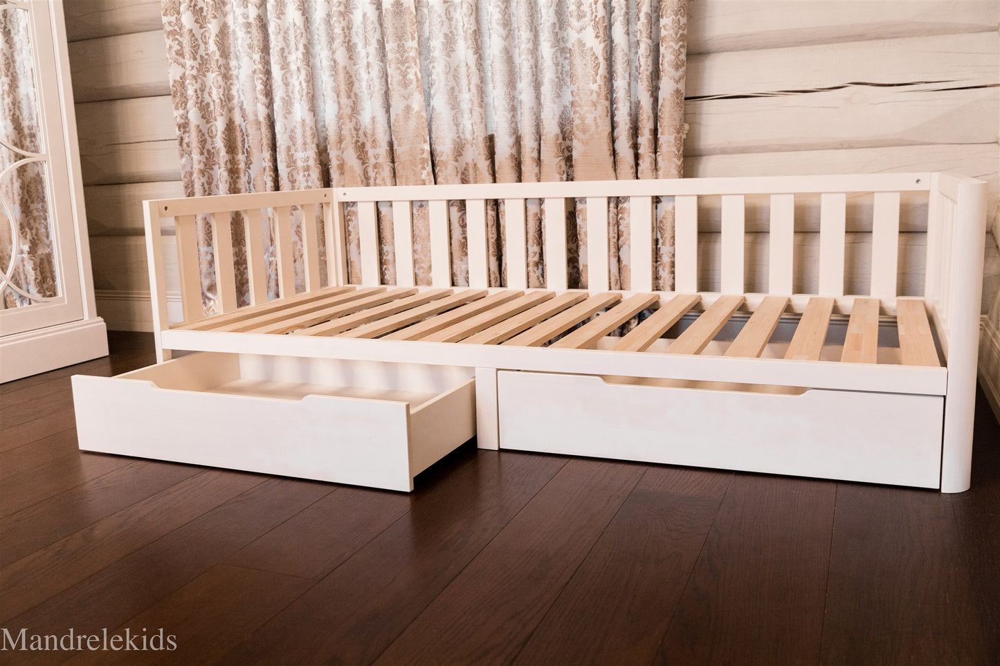 Toddler Bed on Legs (without Front Railing, but with Extra Storage)