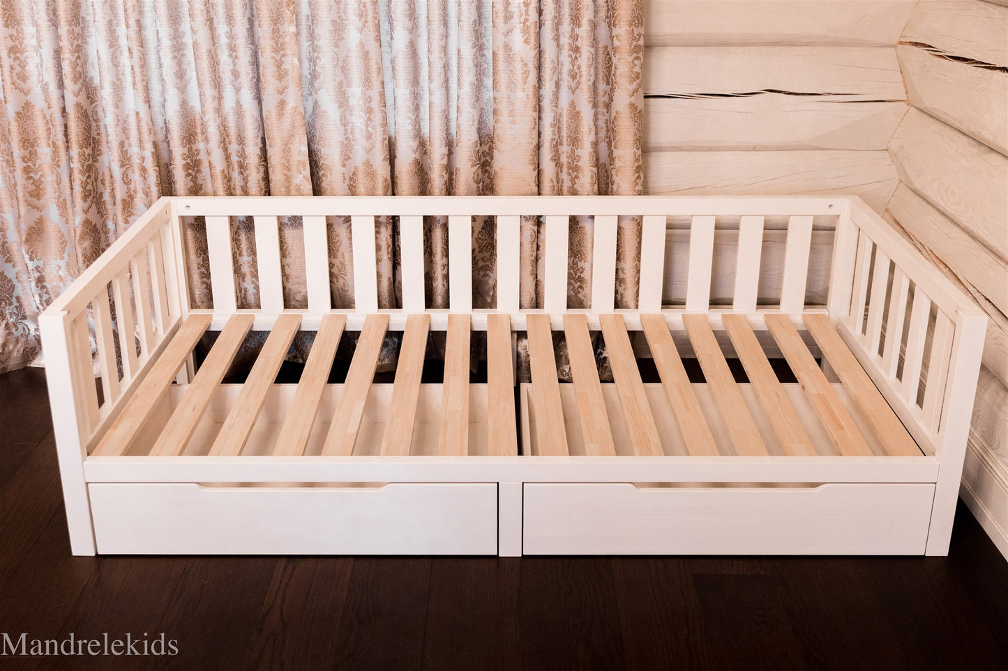 Toddler Bed on Legs (without Front Railing, but with Extra Storage)