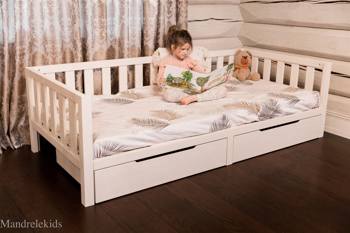 Toddler Bed on Legs (without Front Railing, but with Extra Storage)