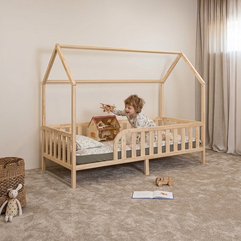 (G) Lit maison pour tout-petits sur pieds