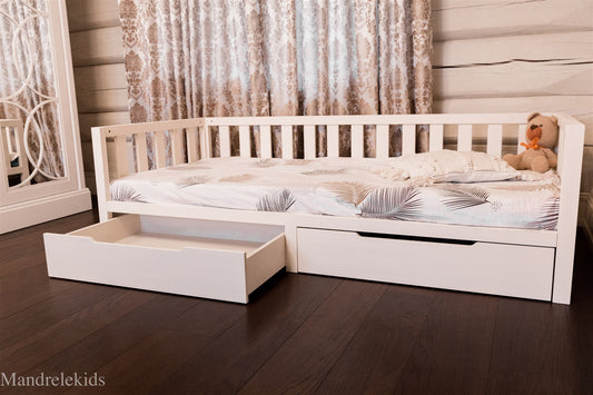 Toddler Bed on Legs (without Front Railing, but with Extra Storage)