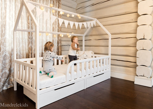 (D) Toddler House Bed on Legs (with Extra Storage)