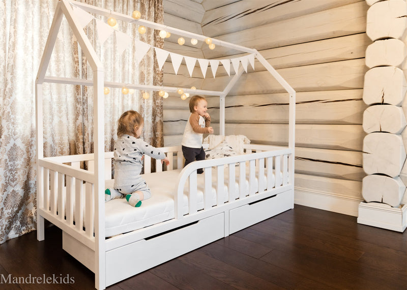 (D) Toddler House Bed on Legs (with Storage)